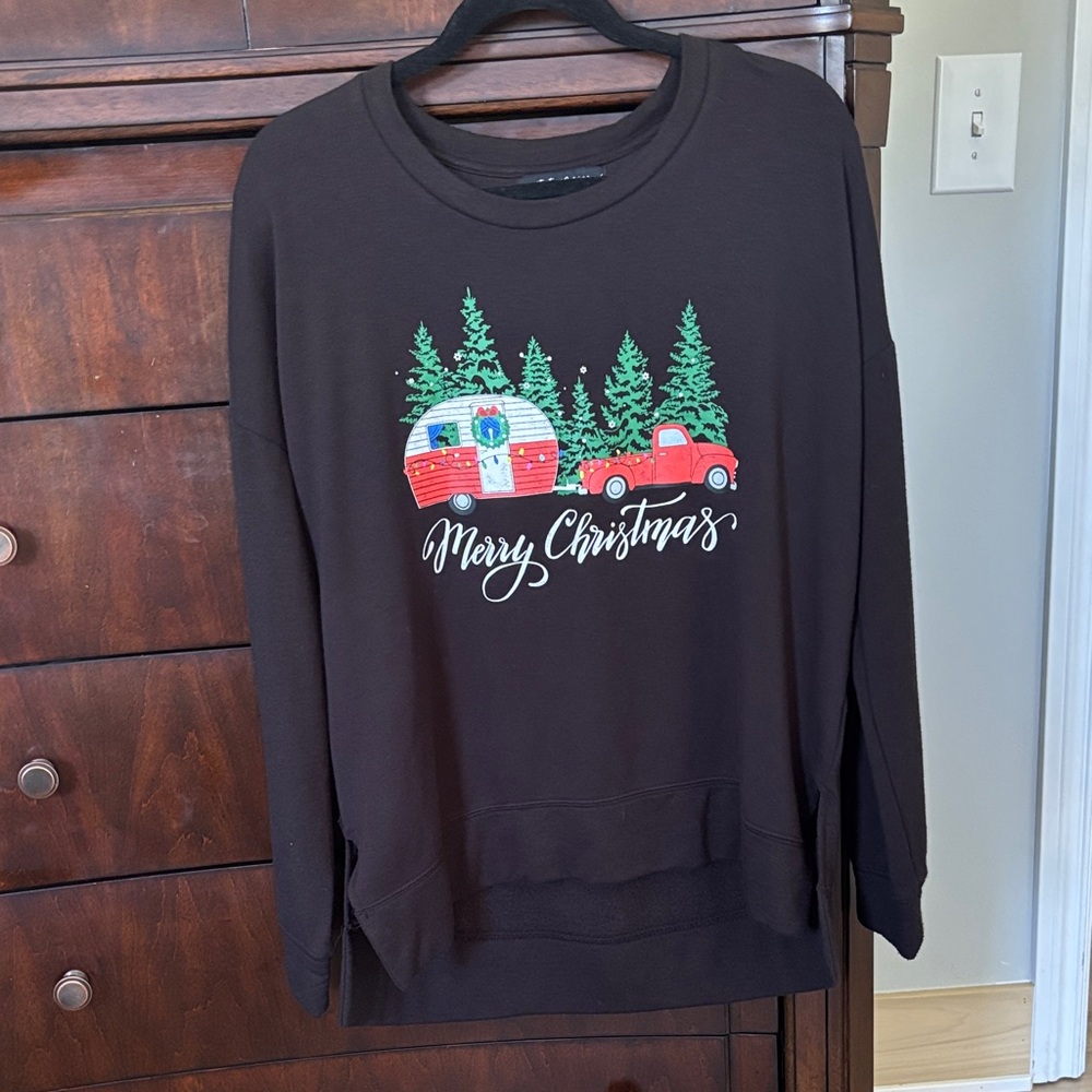 State of Mine Black Christmas Camper Sweatshirt Size L Retro Holiday